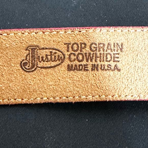 Justin Red Cowhide Western Leather Belt Sz 30 - Picture 5 of 13